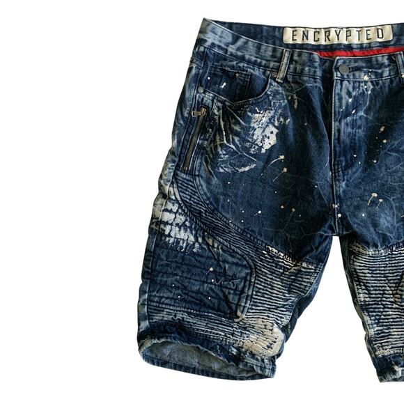 ENCRYPTED Men’s Size 40 Paint Spatter Denim Jean Bermuda Shorts - Picture 8 of 13